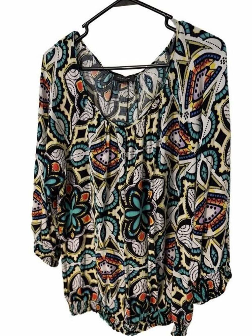 Spense Geometric Patterned Scoop Neck 3/4 Sleeve Blouse Size XL
